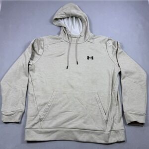 Under Armour Mens Rival Fleece Hoodie Tan Heather Loose Fit Large Sweatshirt